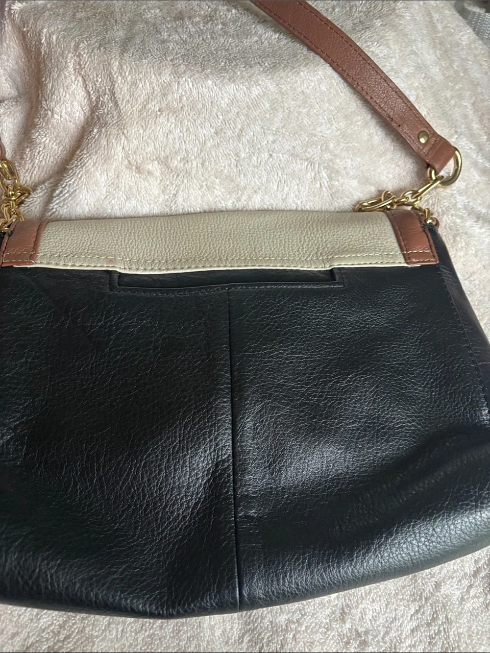 Emma Fox Tri-Color Leather Shoulder Bag - Cream, Brown & Black